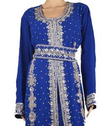 Blue Zari Stone Work Georgette Islamic Style Maxi PartyWear Kaftan