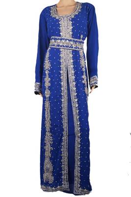 Blue Zari Stone Work Georgette Islamic Style Maxi PartyWear Kaftan 1
