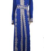 Blue Zari Stone Work Georgette Islamic Style Maxi PartyWear Kaftan