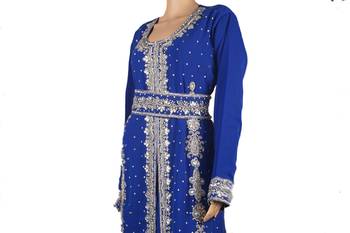 Blue Zari Stone Work Georgette Islamic Style Maxi PartyWear Kaftan 3