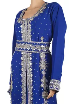 Blue Zari Stone Work Georgette Islamic Style Maxi PartyWear Kaftan