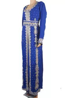 Blue Zari Stone Work Georgette Islamic Style Maxi PartyWear Kaftan