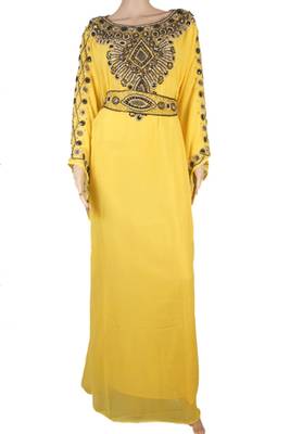 Yellow Zari Stone Work Georgette Islamic Style Maxi PartyWear Farasha 1
