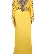 Yellow Zari Stone Work Georgette Islamic Style Maxi PartyWear Farasha