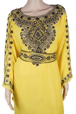 Yellow Zari Stone Work Georgette Islamic Style Maxi PartyWear Farasha 2