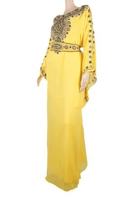 Yellow Zari Stone Work Georgette Islamic Style Maxi PartyWear Farasha 3