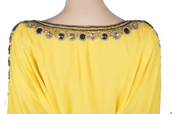Yellow Zari Stone Work Georgette Islamic Style Maxi PartyWear Farasha 4