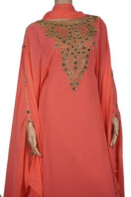 Peach Zari Stone Work Georgette Islamic Style Maxi PartyWear Farasha 2
