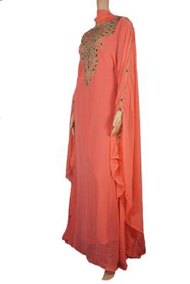 Peach Zari Stone Work Georgette Islamic Style Maxi PartyWear Farasha 3