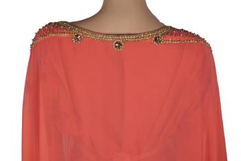 Peach Zari Stone Work Georgette Islamic Style Maxi PartyWear Farasha 4