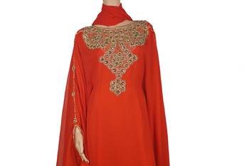 Orange Zari Stone Work Georgette Islamic Style Maxi PartyWear Farasha 2