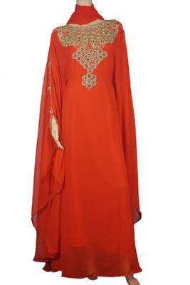 Orange Zari Stone Work Georgette Islamic Style Maxi PartyWear Farasha 1