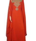 Orange Zari Stone Work Georgette Islamic Style Maxi PartyWear Farasha