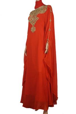Orange Zari Stone Work Georgette Islamic Style Maxi PartyWear Farasha 3