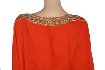 Orange Zari Stone Work Georgette Islamic Style Maxi PartyWear Farasha 4