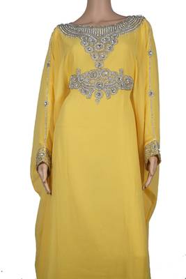 Yellow Zari Stone Work Georgette Islamic Style Maxi PartyWear Farasha 1