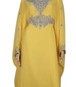 Yellow Zari Stone Work Georgette Islamic Style Maxi PartyWear Farasha