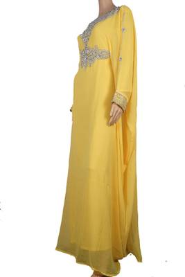 Yellow Zari Stone Work Georgette Islamic Style Maxi PartyWear Farasha 2