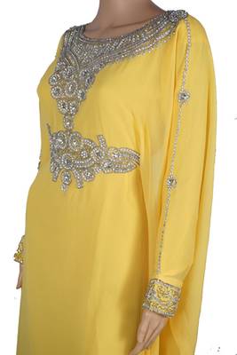 Yellow Zari Stone Work Georgette Islamic Style Maxi PartyWear Farasha 3