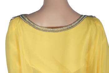 Yellow Zari Stone Work Georgette Islamic Style Maxi PartyWear Farasha 4