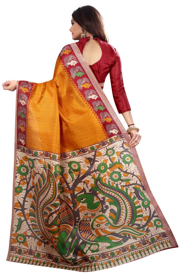 Mustard printed khadi saree with blouse