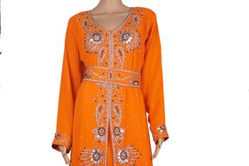Orange Zari Stone Work Georgette Islamic Style Maxi PartyWear Kaftan 1