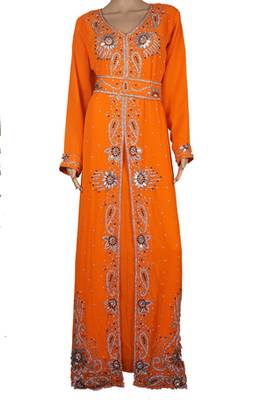 Orange Zari Stone Work Georgette Islamic Style Maxi PartyWear Kaftan 2