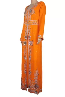 Orange Zari Stone Work Georgette Islamic Style Maxi PartyWear Kaftan