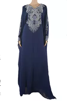 Blue Zari Stone Work Georgette Islamic Style Maxi PartyWear Farasha
