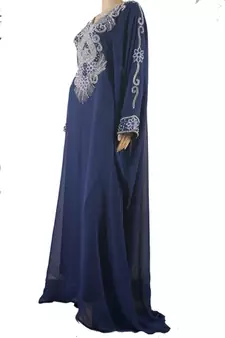 Blue Zari Stone Work Georgette Islamic Style Maxi PartyWear Farasha