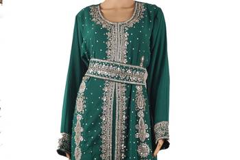 Green Zari Stone Work Georgette Islamic Style Maxi PartyWear Kaftan 2
