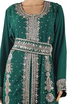 Green Zari Stone Work Georgette Islamic Style Maxi PartyWear Kaftan