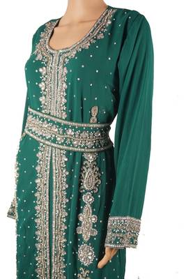 Green Zari Stone Work Georgette Islamic Style Maxi PartyWear Kaftan 3
