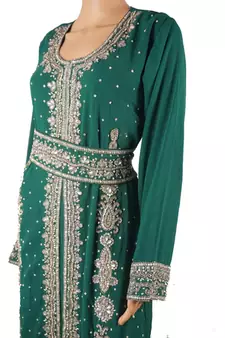 Green Zari Stone Work Georgette Islamic Style Maxi PartyWear Kaftan