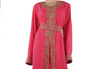 Pink Zari Stone Work Georgette Islamic Style Maxi PartyWear Kaftan 1