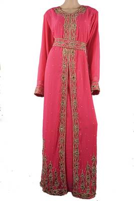 Pink Zari Stone Work Georgette Islamic Style Maxi PartyWear Kaftan 2