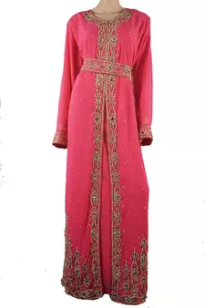 Pink Zari Stone Work Georgette Islamic Style Maxi PartyWear Kaftan