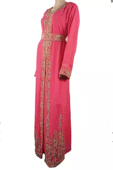 Pink Zari Stone Work Georgette Islamic Style Maxi PartyWear Kaftan