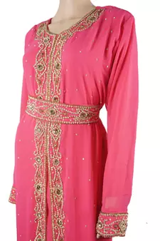 Pink Zari Stone Work Georgette Islamic Style Maxi PartyWear Kaftan