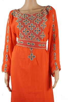 Orange Zari Stone Work Georgette Islamic Style Maxi PartyWear Farasha 2