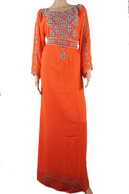 Orange Zari Stone Work Georgette Islamic Style Maxi PartyWear Farasha 1