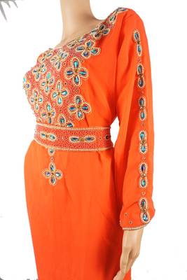 Orange Zari Stone Work Georgette Islamic Style Maxi PartyWear Farasha 3