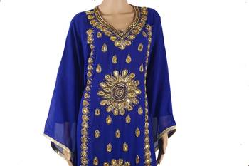 Blue Zari Stone Work Georgette Islamic Style Maxi PartyWear Kaftan 2