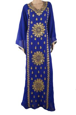 Blue Zari Stone Work Georgette Islamic Style Maxi PartyWear Kaftan 1