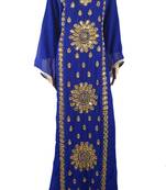 Blue Zari Stone Work Georgette Islamic Style Maxi PartyWear Kaftan