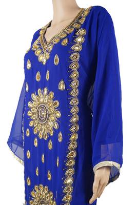 Blue Zari Stone Work Georgette Islamic Style Maxi PartyWear Kaftan 3