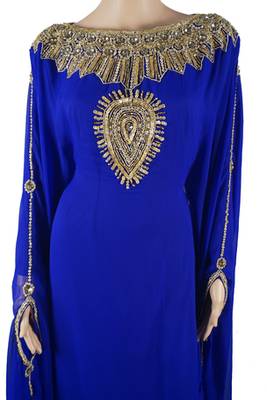 Blue Zari Stone Work Georgette Islamic Style Maxi PartyWear Farasha 2
