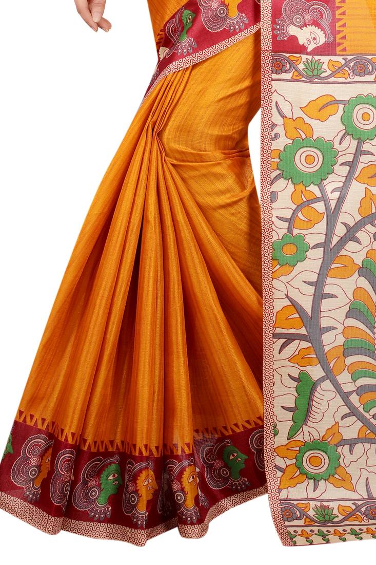 Mustard printed khadi saree with blouse