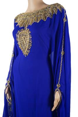 Blue Zari Stone Work Georgette Islamic Style Maxi PartyWear Farasha 3