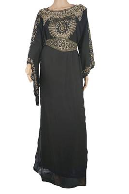 Black Zari Stone Work Georgette Islamic Style Maxi PartyWear Farasha 1